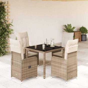 ARDEBO.de - 5-tlg. Garten-Bistro-Set mit Kissen Beige Poly Rattan