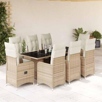 ARDEBO.de - 9-tlg. Garten-Bistro-Set mit Kissen Beige Poly Rattan