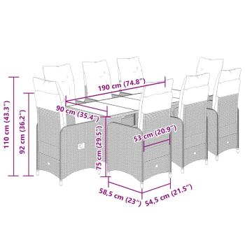 9-tlg. Garten-Bistro-Set mit Kissen Beige Poly Rattan