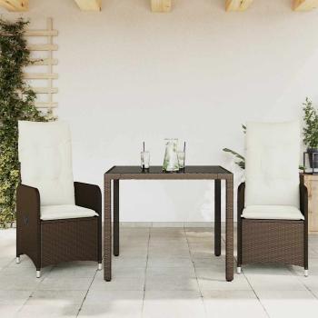 ARDEBO.de - 3-tlg. Garten-Bistro-Set mit Kissen Braun Poly Rattan