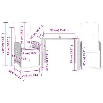3-tlg. Garten-Bistro-Set mit Kissen Braun Poly Rattan