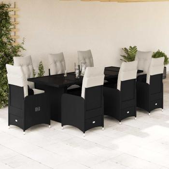 ARDEBO.de - 9-tlg. Garten-Bistro-Set mit Kissen Schwarz Poly Rattan