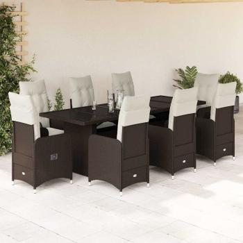 ARDEBO.de - 9-tlg. Garten-Bistro-Set mit Kissen Braun Poly Rattan