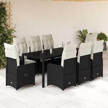 ARDEBO.de - 9-tlg. Garten-Bistro-Set mit Kissen Schwarz Poly Rattan