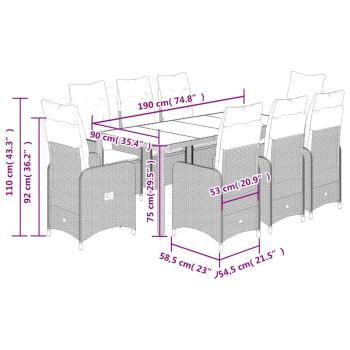 9-tlg. Garten-Bistro-Set mit Kissen Schwarz Poly Rattan