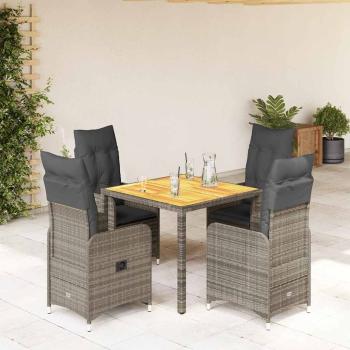 ARDEBO.de - 5-tlg. Garten-Bistro-Set mit Kissen Grau Poly Rattan