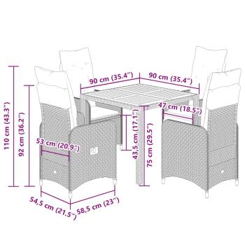 5-tlg. Garten-Bistro-Set mit Kissen Grau Poly Rattan