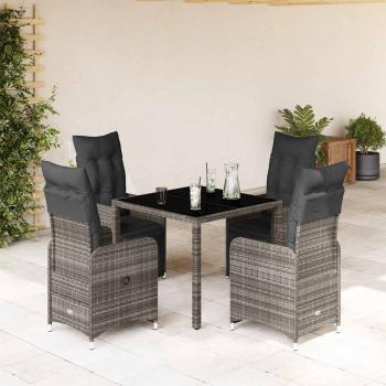 ARDEBO.de - 5-tlg. Garten-Bistro-Set mit Kissen Grau Poly Rattan