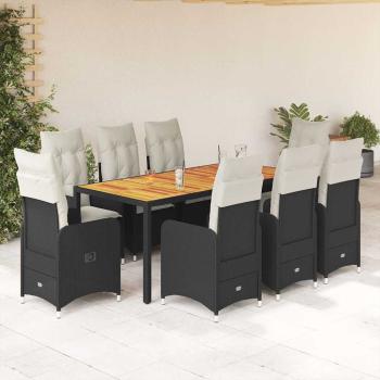 ARDEBO.de - 9-tlg. Garten-Bistro-Set mit Kissen Schwarz Poly Rattan