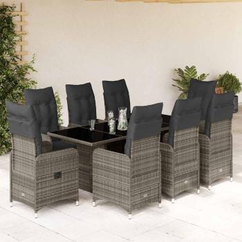 ARDEBO.de - 9-tlg. Garten-Bistro-Set mit Kissen Grau Poly Rattan
