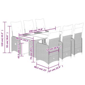 7-tlg. Garten-Bistro-Set mit Kissen Braun Poly Rattan