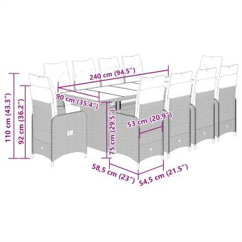 11-tlg. Garten-Bistro-Set mit Kissen Schwarz Poly Rattan