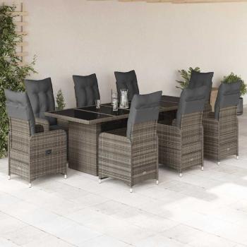 ARDEBO.de - 9-tlg. Garten-Bistro-Set mit Kissen Grau Poly Rattan