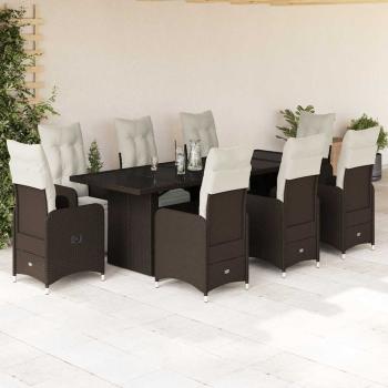 ARDEBO.de - 9-tlg. Garten-Bistro-Set mit Kissen Braun Poly Rattan