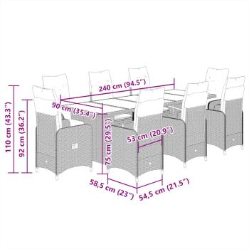 9-tlg. Garten-Bistro-Set mit Kissen Braun Poly Rattan