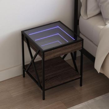 ARDEBO.de - Nachttisch mit Infinity-LED Braun Eichen-Optik 40x40x49 cm