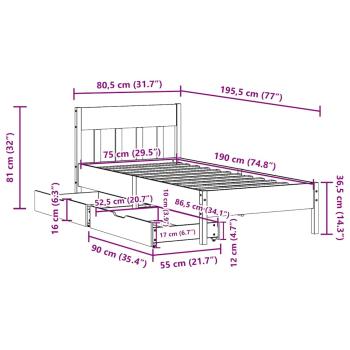 ARDEBO.de - Massivholzbett ohne Matratze Wachsbraun 75x190 cm Kiefernholz