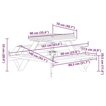 Picknicktisch mit Bänken für 6 Kinder Sechseckig Tannenholz