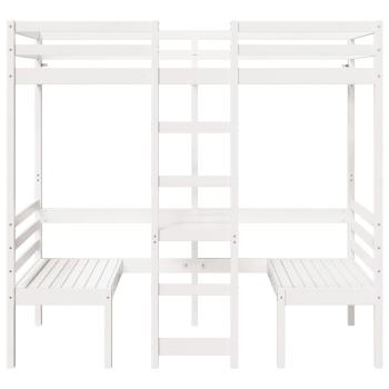 Hochbett mit Schreibtisch & Stühlen Weiß 90x200 cm Kiefernholz