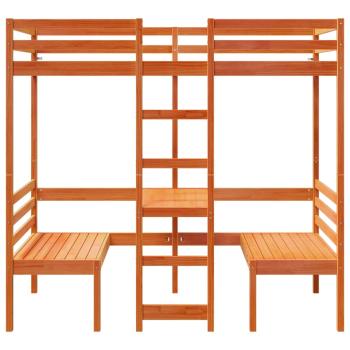 Hochbett mit Schreibtisch & Stühlen Braun 90x190 cm Kiefernholz