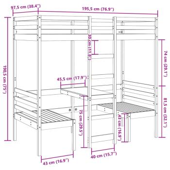 Hochbett mit Schreibtisch & Stühlen Braun 90x190 cm Kiefernholz