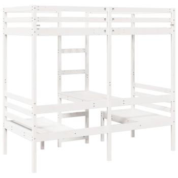 Hochbett mit Schreibtisch & Stühlen Weiß 75x190 cm Kiefernholz