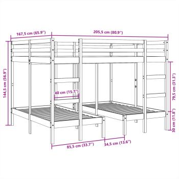 Dreifach-Etagenbett 160x200/80x160 cm Massivholz Kiefer