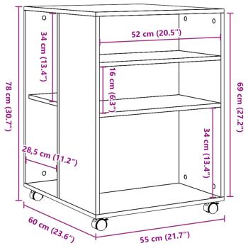 Beistelltisch mit Rollen Braun Eiche 55x60x78 cm Holzwerkstoff