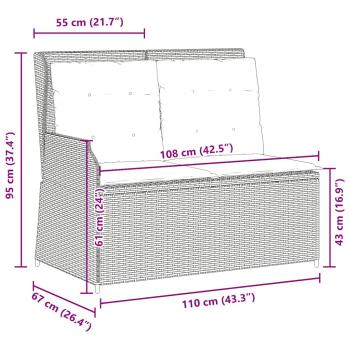Gartenbank Verstellbar mit Kissen Grau Poly Rattan