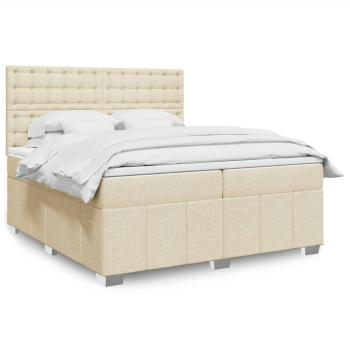 ARDEBO.de - Boxspringbett mit Matratze Creme 200x200 cm Stoff