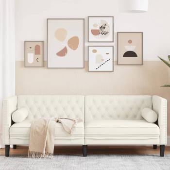 ARDEBO.de - Chesterfield-Sofa mit Nackenrollen 3-Sitzer Creme Samt
