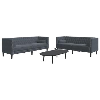 ARDEBO.de - 2-tlg. Chesterfield-Sofa-Set mit Nackenrollen Dunkelgrau Samt