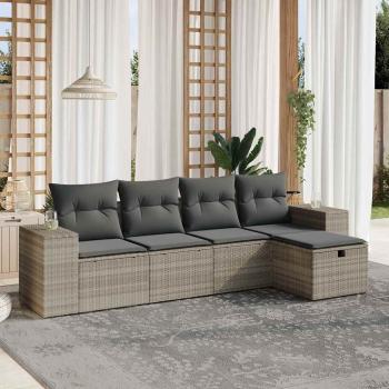 ARDEBO.de - 5-tlg. Garten-Sofagarnitur mit Kissen Hellgrau Poly Rattan