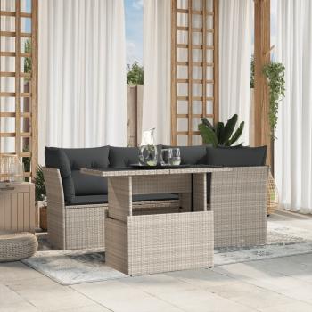 ARDEBO.de - 5-tlg. Garten-Sofagarnitur mit Kissen Hellgrau Poly Rattan