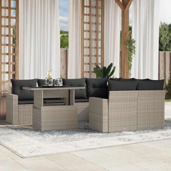 ARDEBO.de - 9-tlg. Garten-Sofagarnitur mit Kissen Hellgrau Poly Rattan