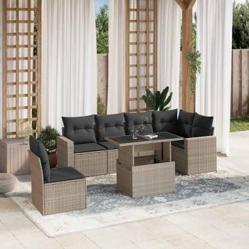 ARDEBO.de - 7-tlg. Garten-Sofagarnitur mit Kissen Hellgrau Poly Rattan