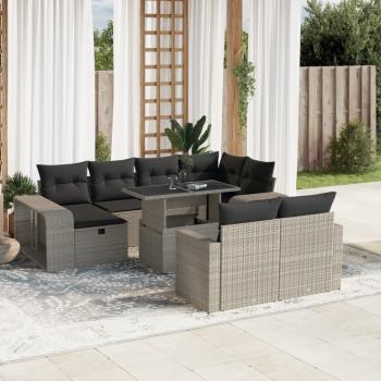 ARDEBO.de - 11-tlg. Garten-Sofagarnitur mit Kissen Hellgrau Poly Rattan