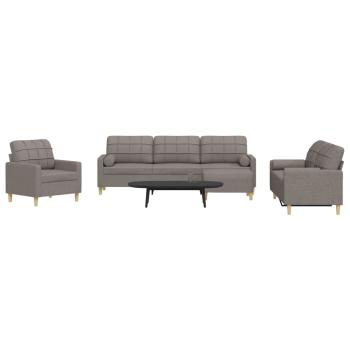 ARDEBO.de - 4-tlg. Sofagarnitur mit Fußhocker & Dekokissen Taupe Stoff