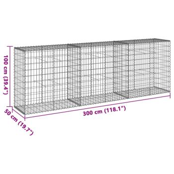 Gabione mit Deckel 300x50x100 cm Verzinktes Eisen