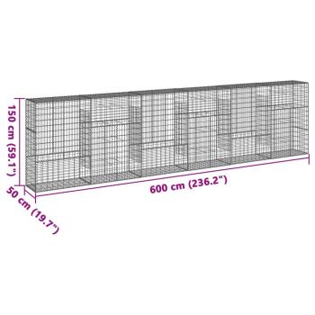 Gabione mit Deckel 600x50x150 cm Verzinktes Eisen