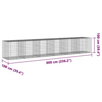Gabione mit Deckel 600x100x100 cm Verzinktes Eisen