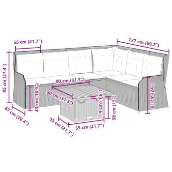 5-tlg. Garten-Lounge-Set mit Kissen Beige Poly Rattan