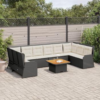 ARDEBO.de - 7-tlg. Garten-Lounge-Set mit Kissen Schwarz Poly Rattan