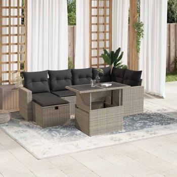 ARDEBO.de - 7-tlg. Garten-Sofagarnitur mit Kissen Hellgrau Poly Rattan