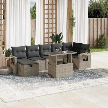 ARDEBO.de - 8-tlg. Garten-Sofagarnitur mit Kissen Hellgrau Poly Rattan