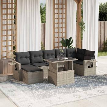 ARDEBO.de - 8-tlg. Garten-Sofagarnitur mit Kissen Hellgrau Poly Rattan