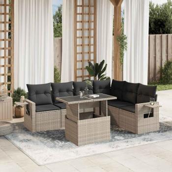 ARDEBO.de - 7-tlg. Garten-Sofagarnitur mit Kissen Hellgrau Poly Rattan