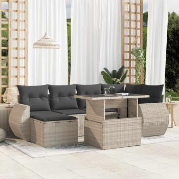 ARDEBO.de - 7-tlg. Garten-Sofagarnitur mit Kissen Hellgrau Poly Rattan