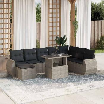 ARDEBO.de - 9-tlg. Garten-Sofagarnitur mit Kissen Hellgrau Poly Rattan