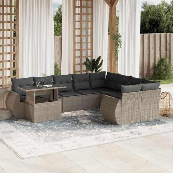 ARDEBO.de - 10-tlg. Garten-Sofagarnitur mit Kissen Hellgrau Poly Rattan